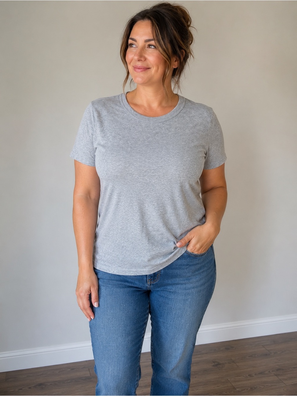 Tahari Women’s XXL Gray Ribbed Stretch Short Sleeve T-Shirt Top